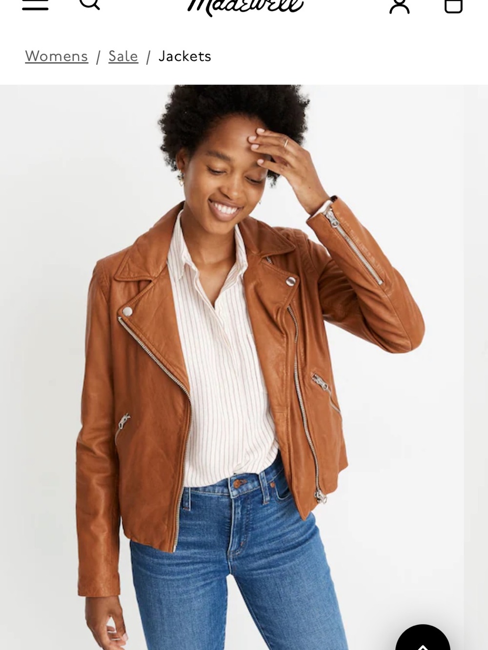 Madewell Cognac Washed Leather Motorcycle jacket- lambskin leather - Picture 9 of 12